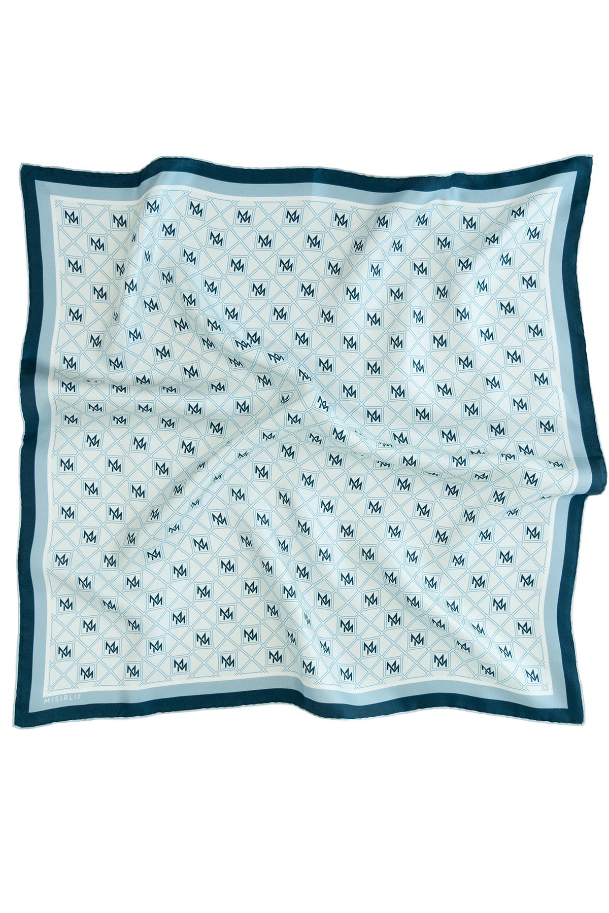 Baby Blue Navy Monogram Pattern Silk Scarf