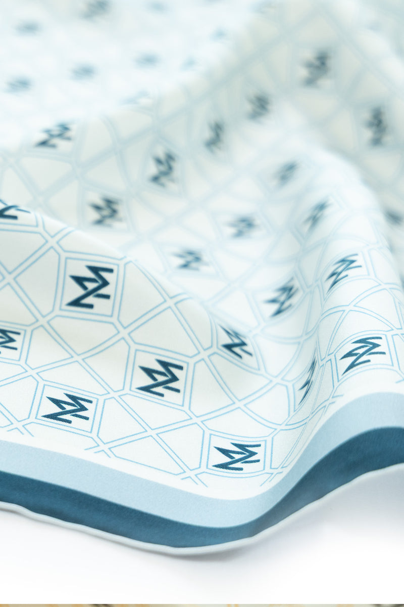 Baby Blue Navy Monogram Pattern Silk Scarf