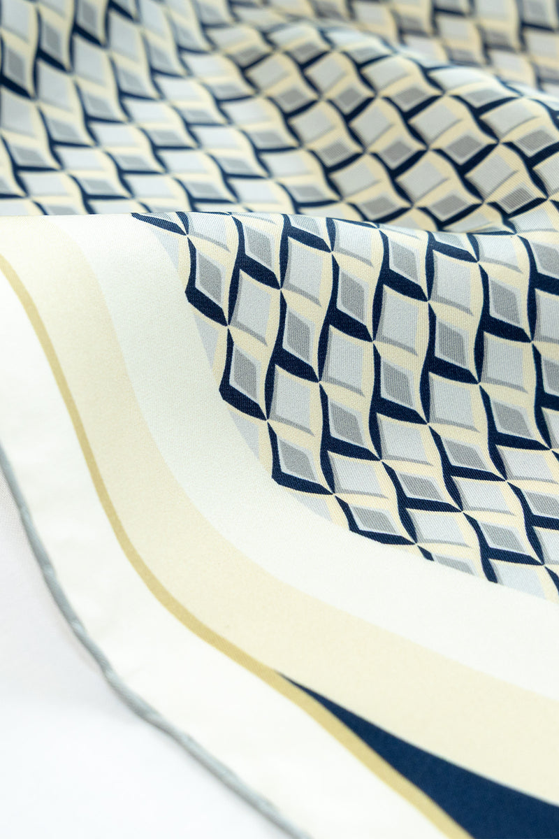 Navy Blue and Gray Mosaic Textured Silk Scarf