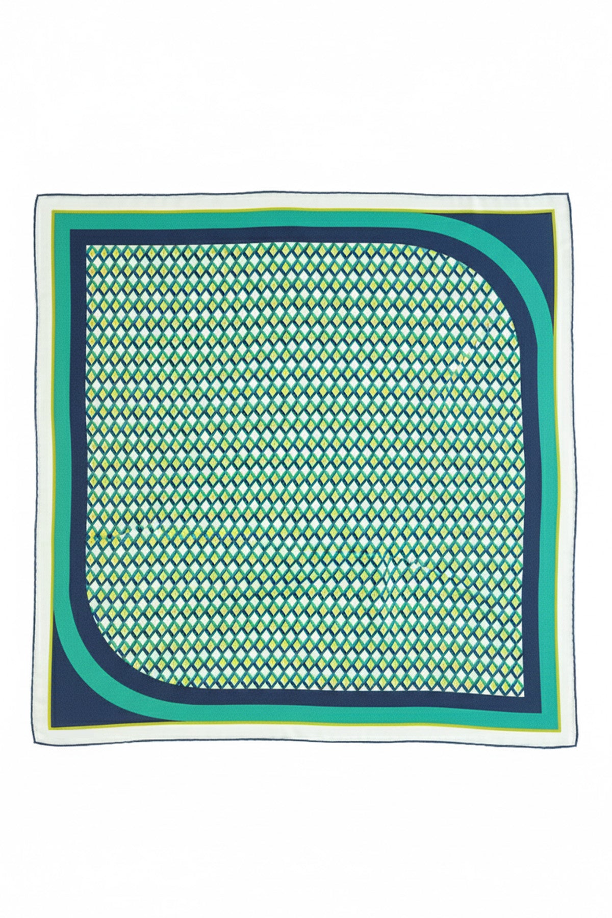 Emerald Green Navy Blue Mosaic Textured Silk Scarf