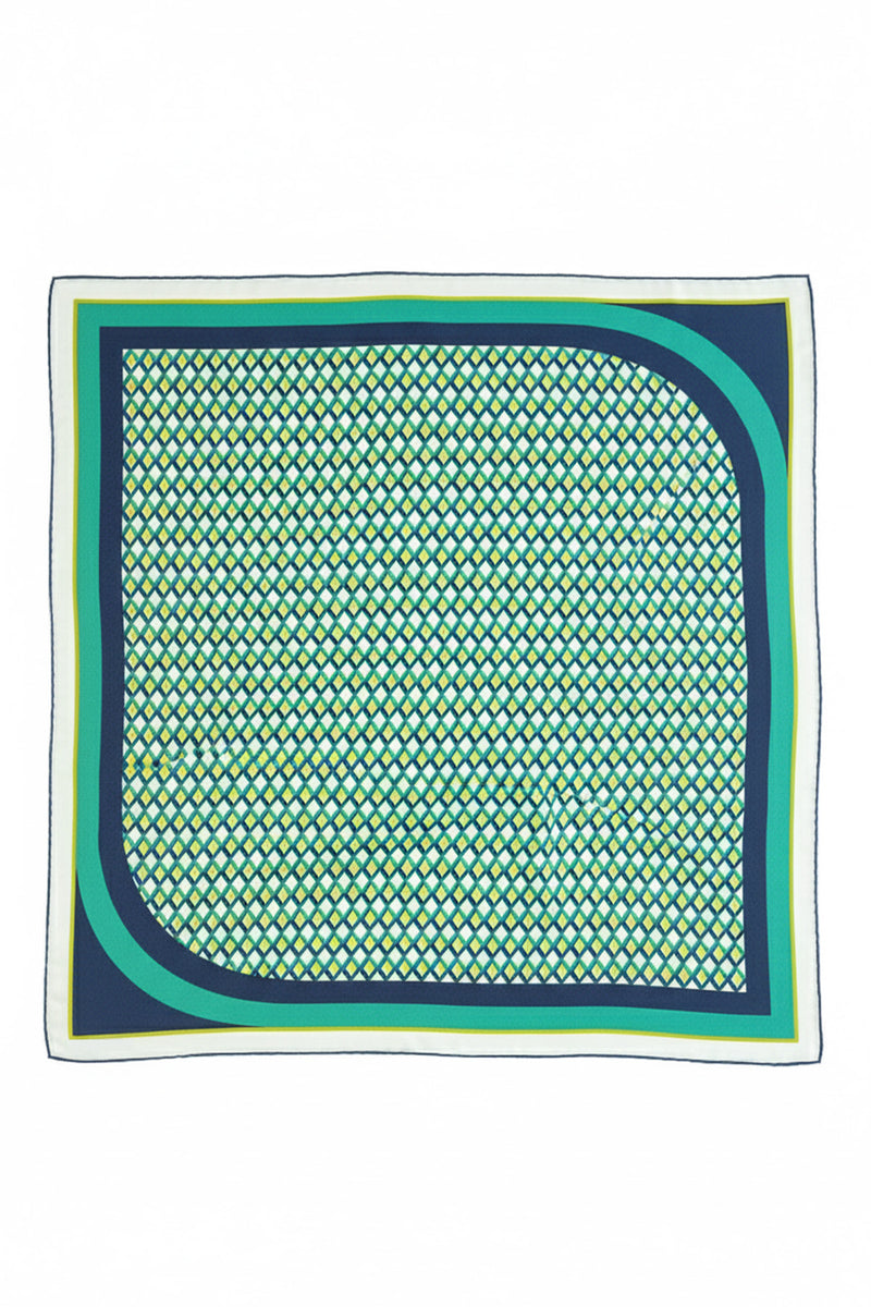 Emerald Green Navy Blue Mosaic Textured Silk Scarf