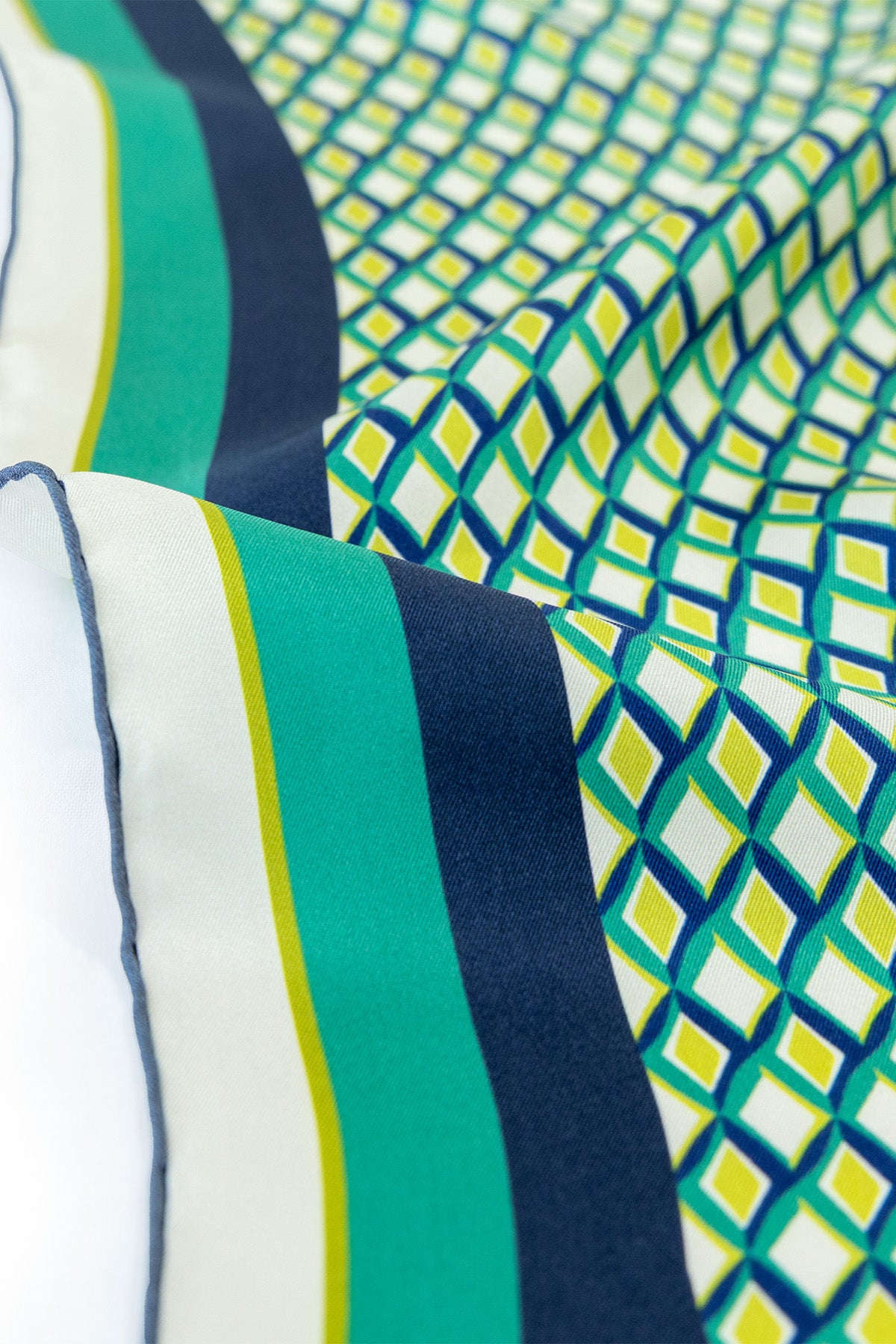 Emerald Green Navy Blue Mosaic Textured Silk Scarf