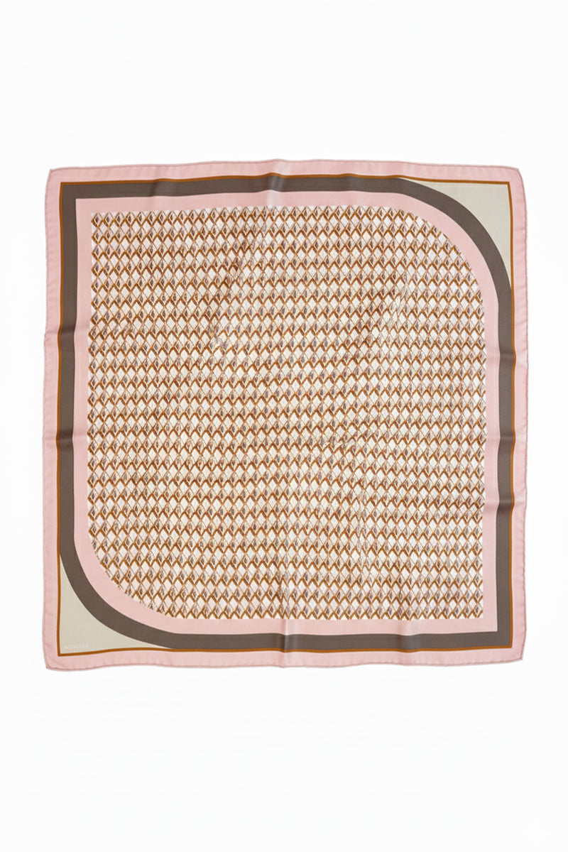 Pink and Brown Mosaic Patterned Silk Scarf