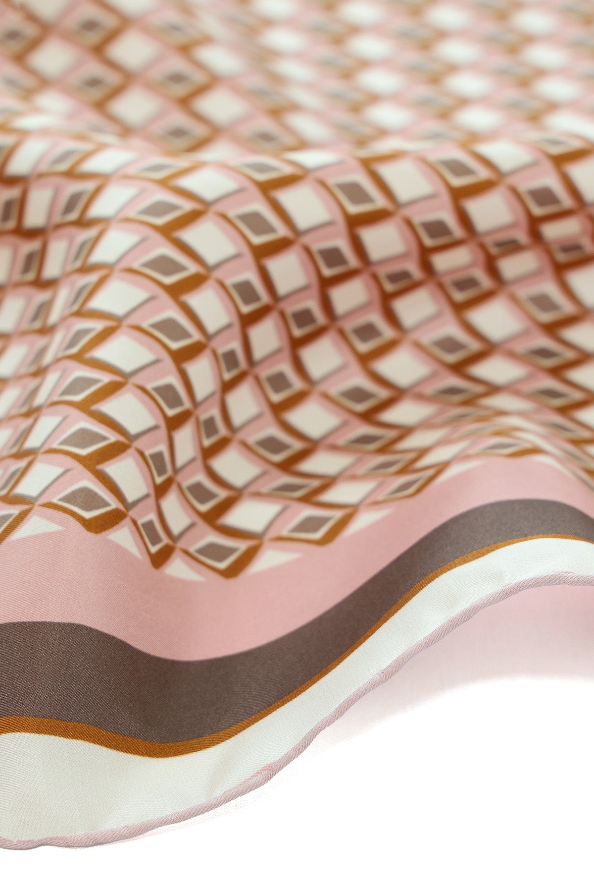 Pink and Brown Mosaic Patterned Silk Scarf