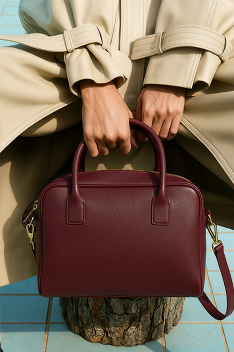 Burgundy Double Handle Handbag and Shoulder Bag