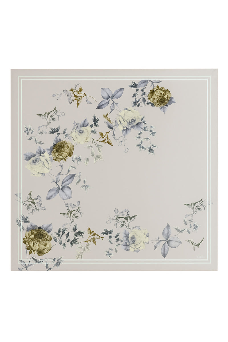 Light Gray Rose Patterned Silk Scarf