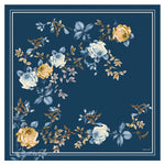 Navy Blue Rose Patterned Silk Scarf
