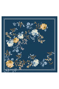 Navy Blue Rose Patterned Silk Scarf