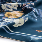 Navy Blue Rose Patterned Silk Scarf