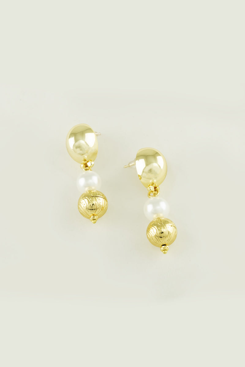 Gold and Pearl Sphere Cluster Earrings