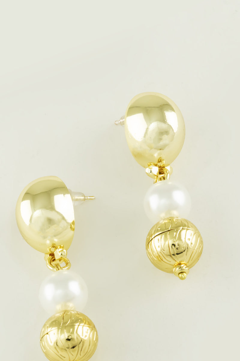 Gold and Pearl Sphere Cluster Earrings