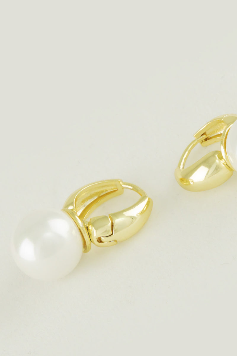 Gold Hoop Pearl Pendant Earrings