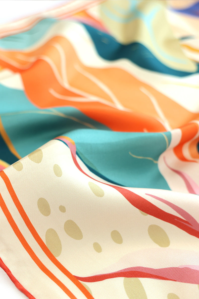 Orange Baby Mouth Botanical Pattern Silk Scarf