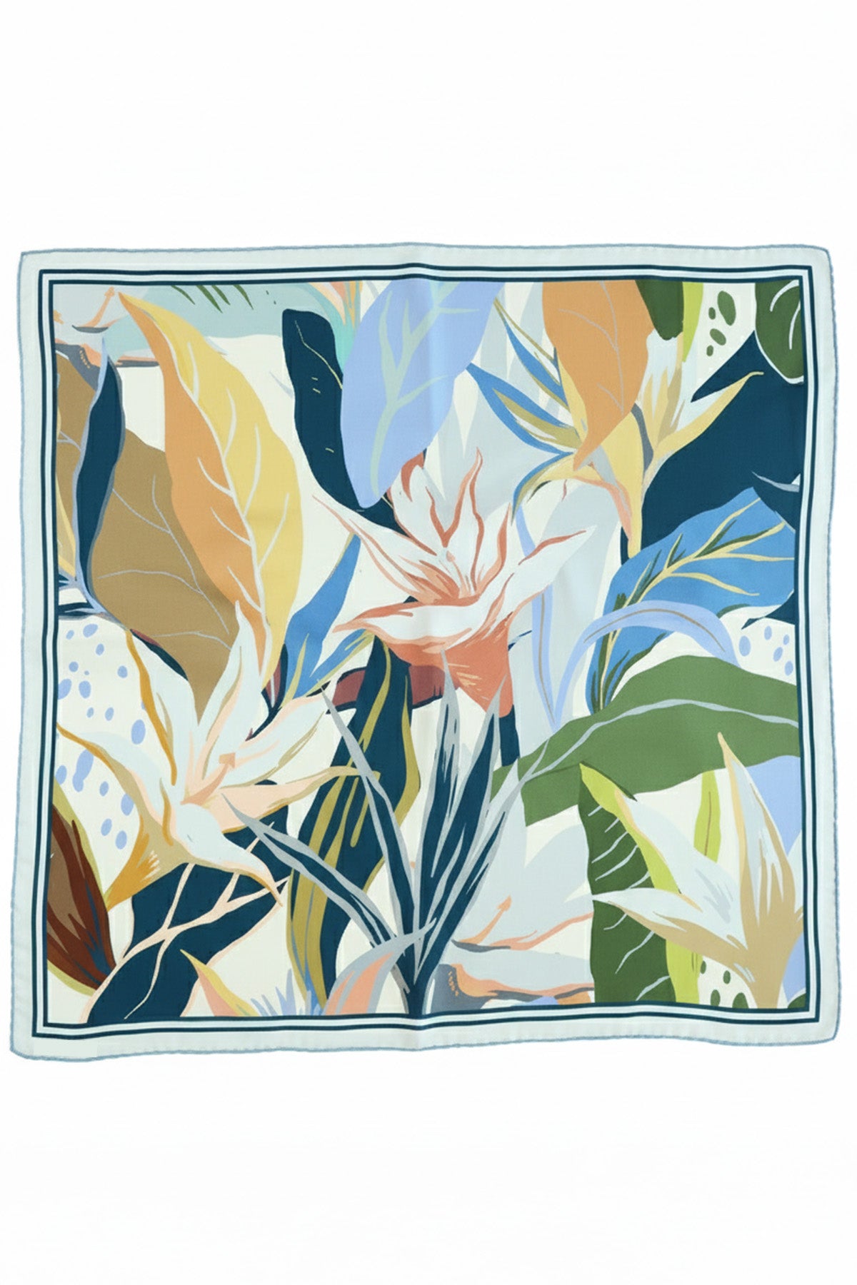 Navy Blue Botanical Pattern Silk Scarf