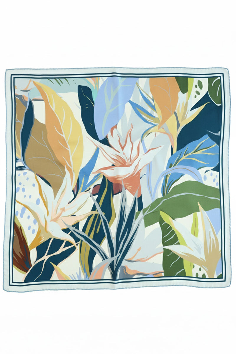 Navy Blue Botanical Pattern Silk Scarf