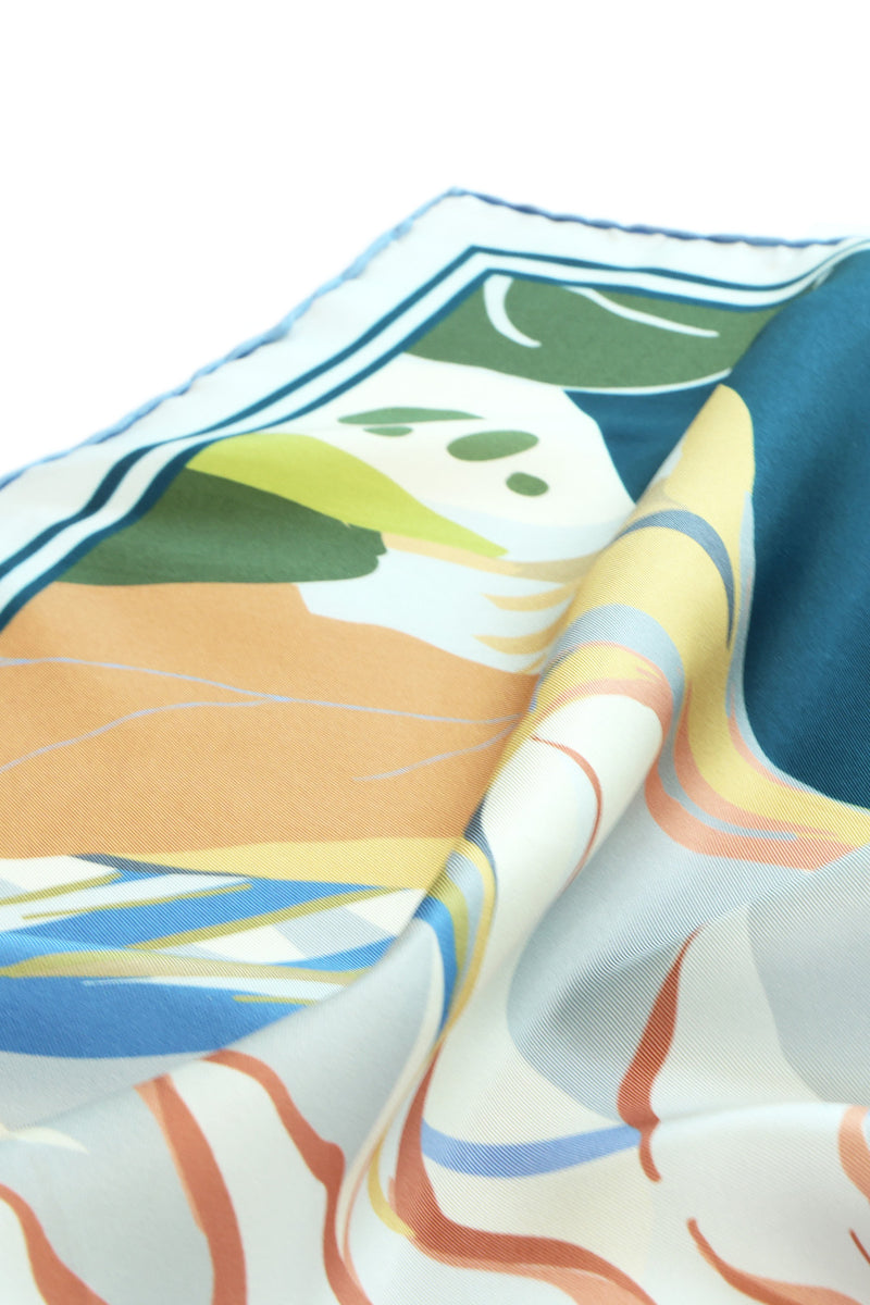 Navy Blue Botanical Pattern Silk Scarf