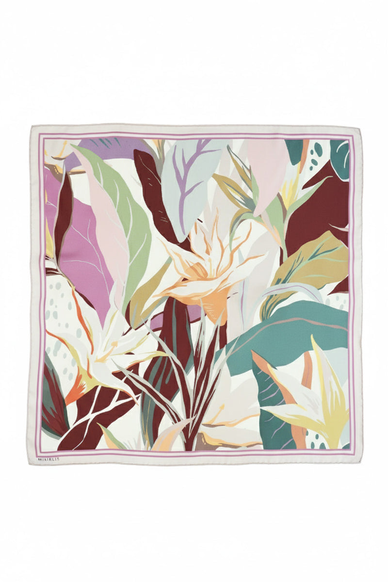 Plum Powder Botanical Pattern Silk Scarf