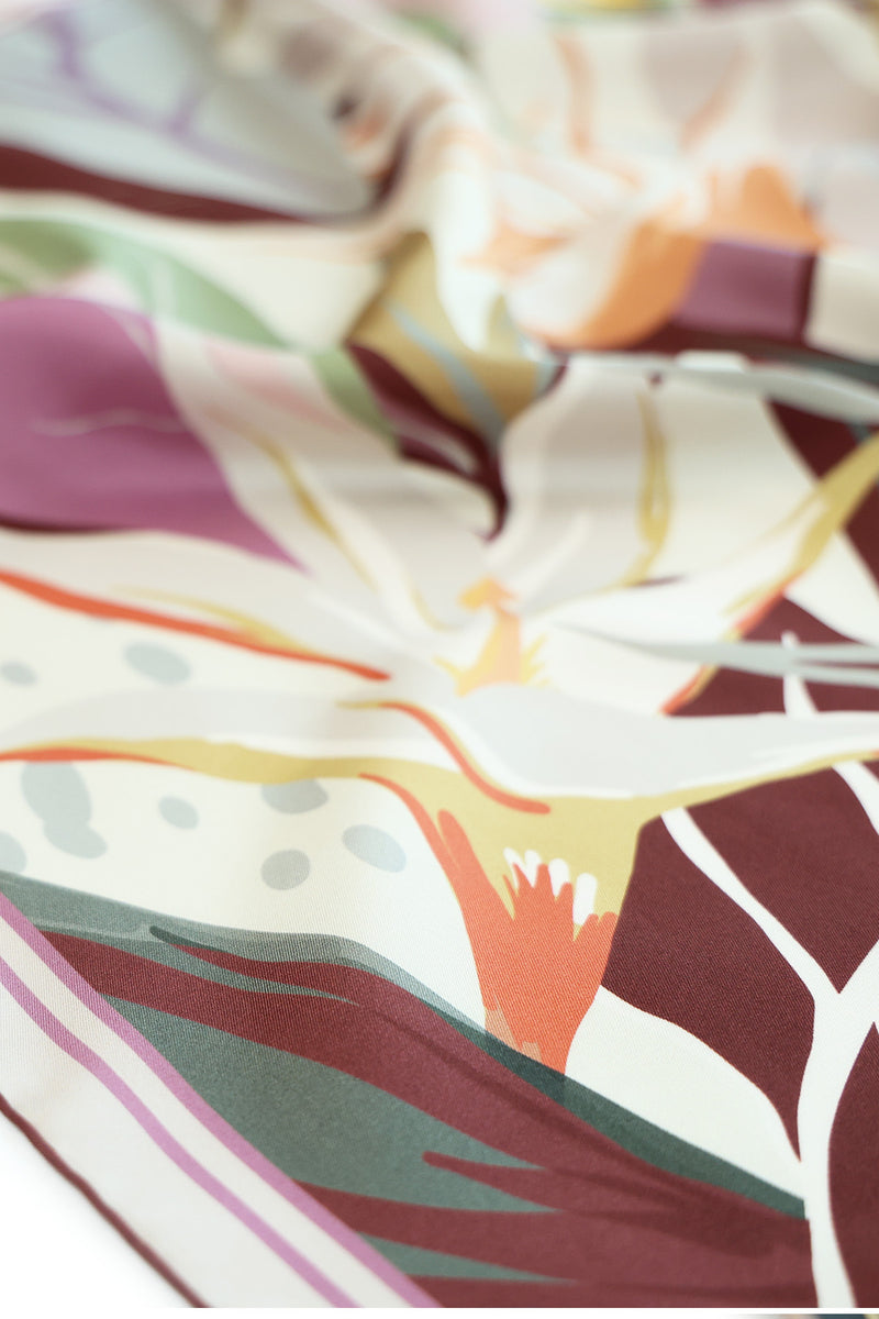 Plum Powder Botanical Pattern Silk Scarf