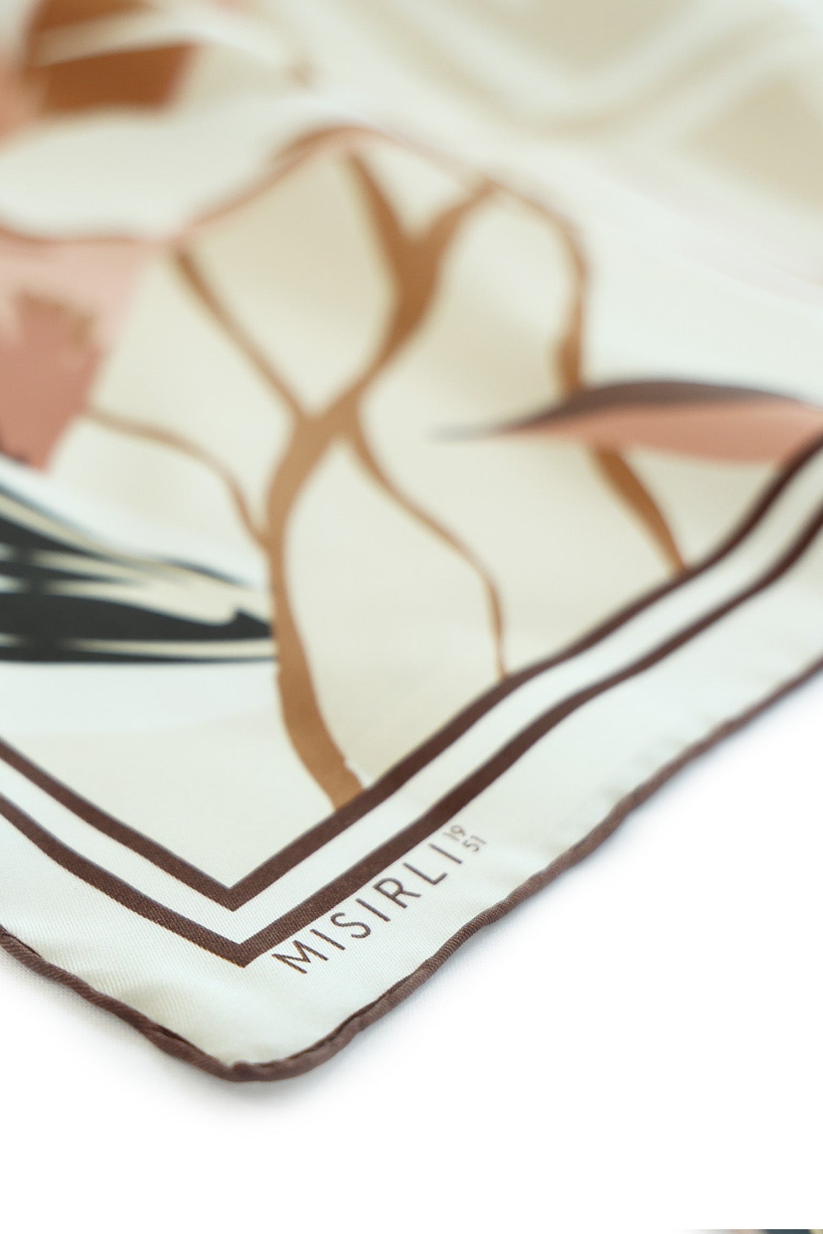 Beige Light Brown Botanical Pattern Silk Scarf