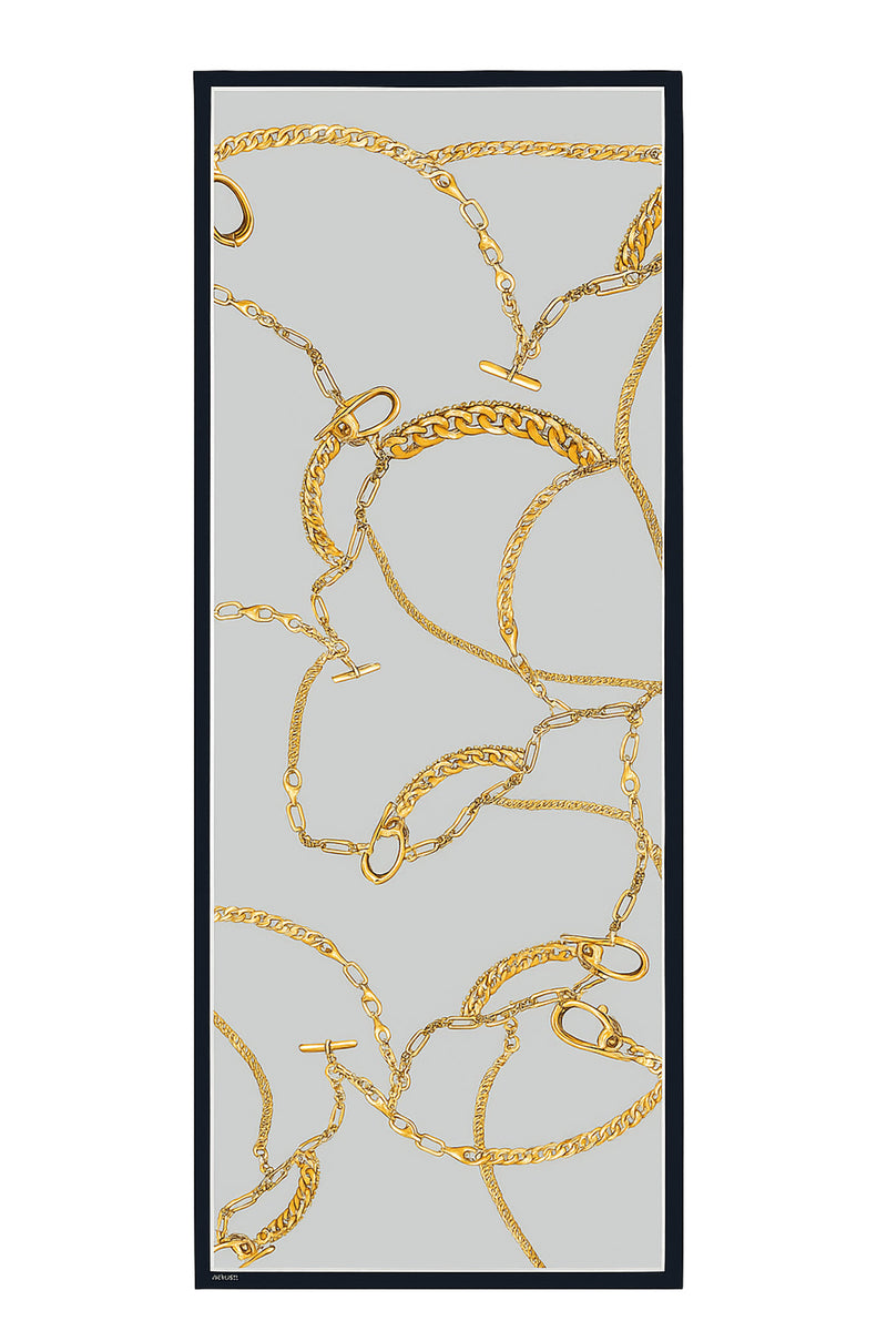 Gray Chain Motif Silk Shawl