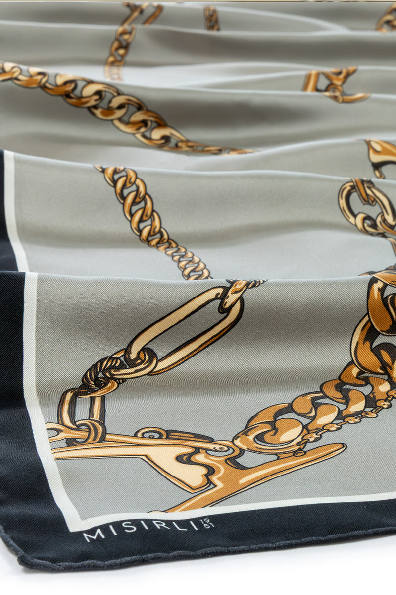 Gray Chain Motif Silk Shawl