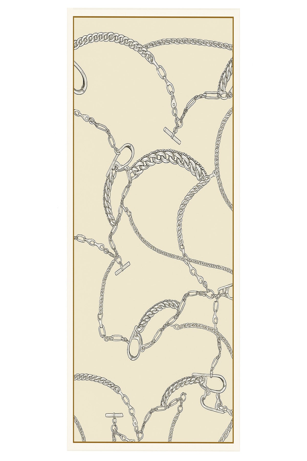 Beige Light Brown Chain Motif Silk Shawl