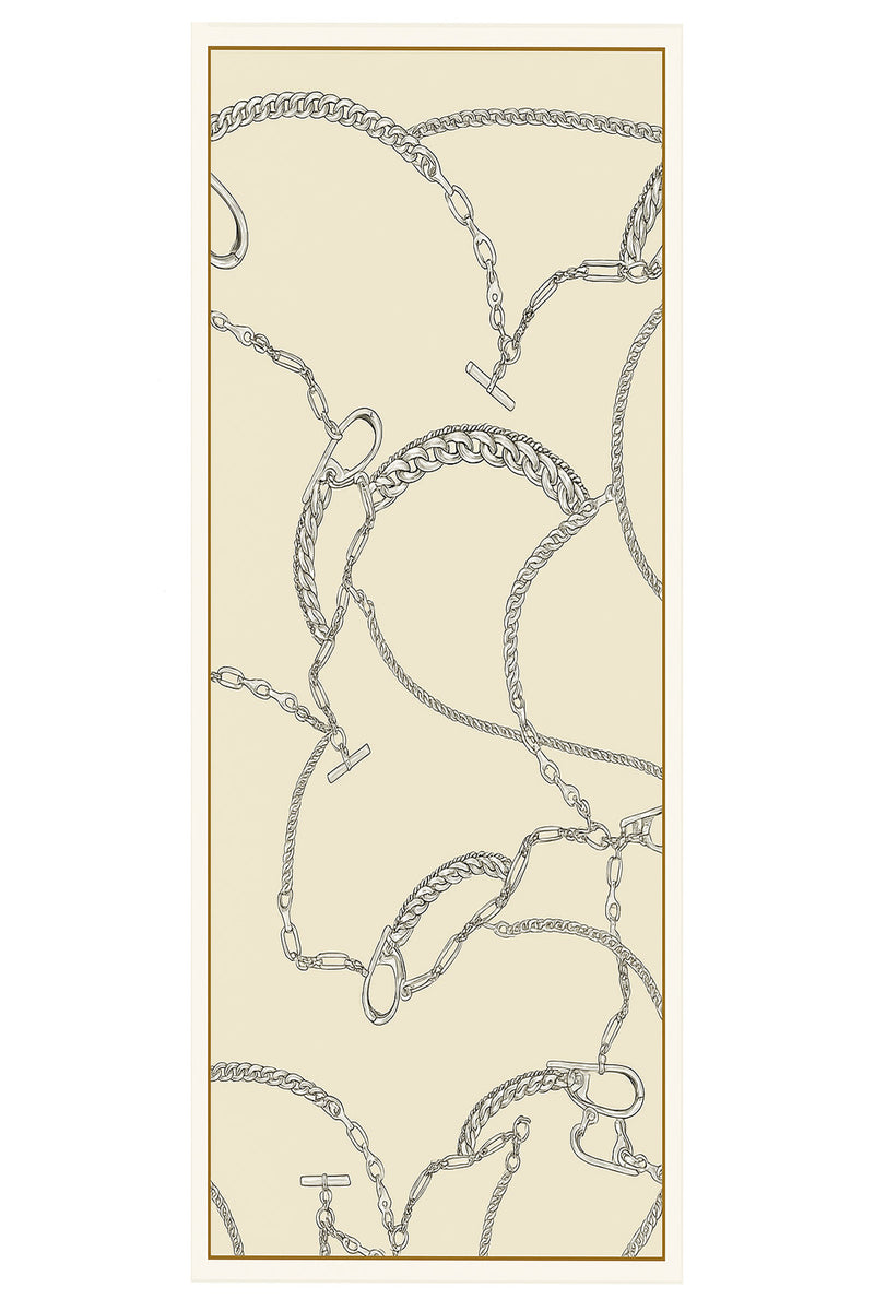 Beige Light Brown Chain Motif Silk Shawl