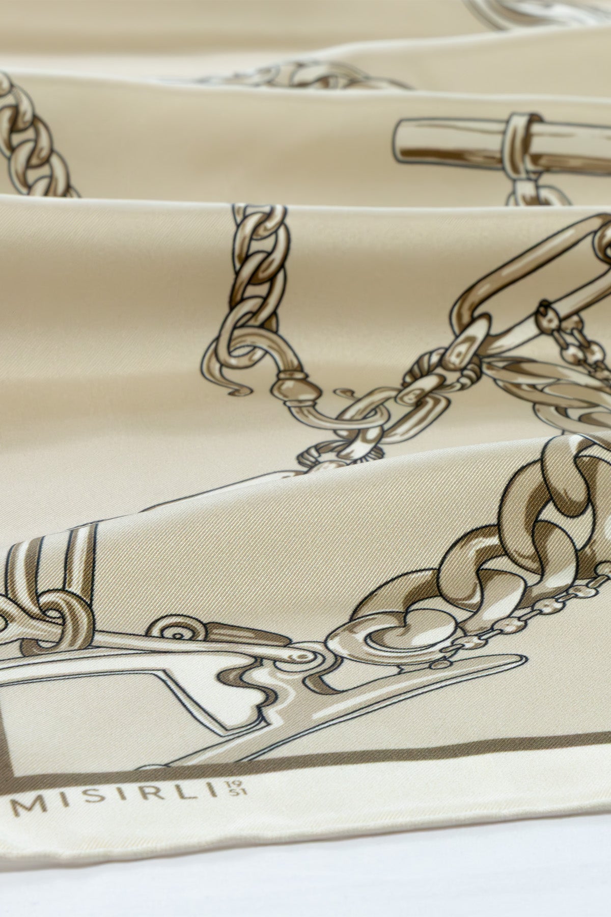 Beige Light Brown Chain Motif Silk Shawl