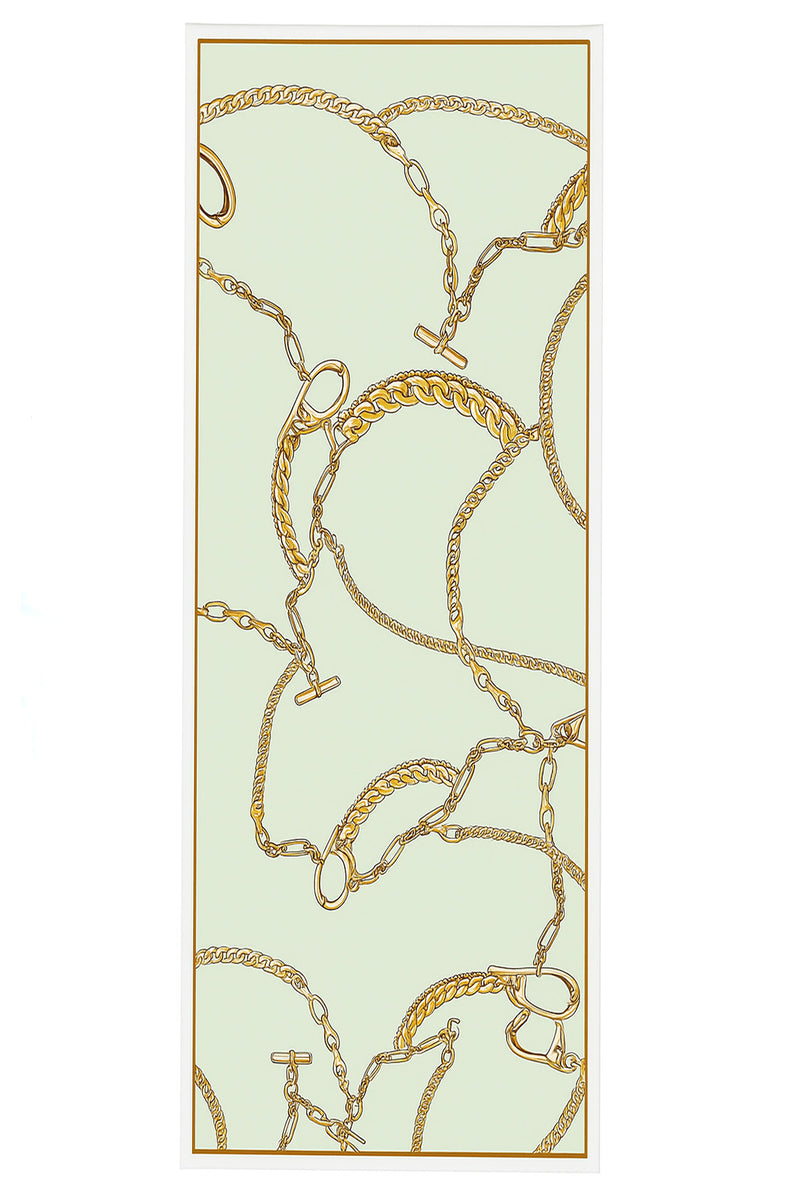 Silk Shawl with Aqua Green Chain Motif