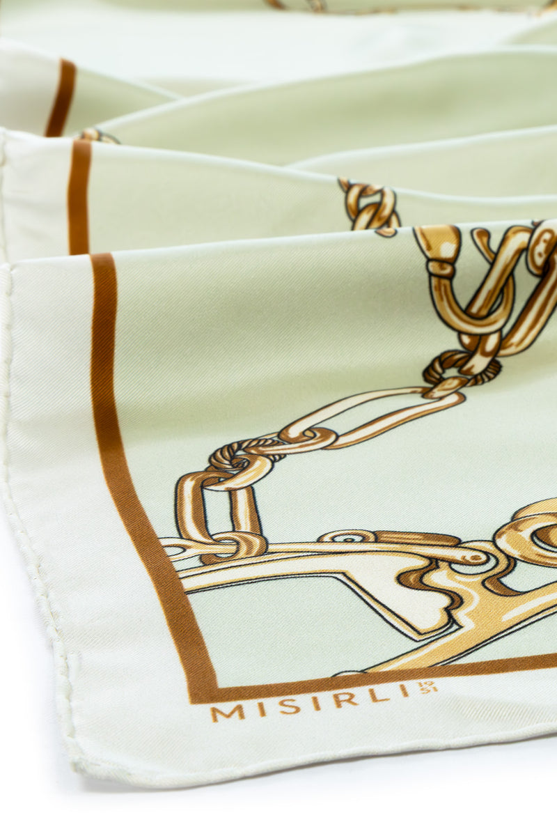 Silk Shawl with Aqua Green Chain Motif