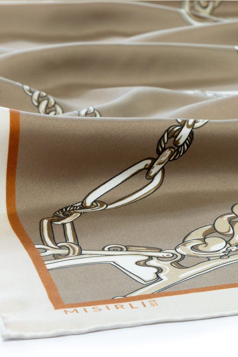 Light Brown Chain Motif Silk Shawl