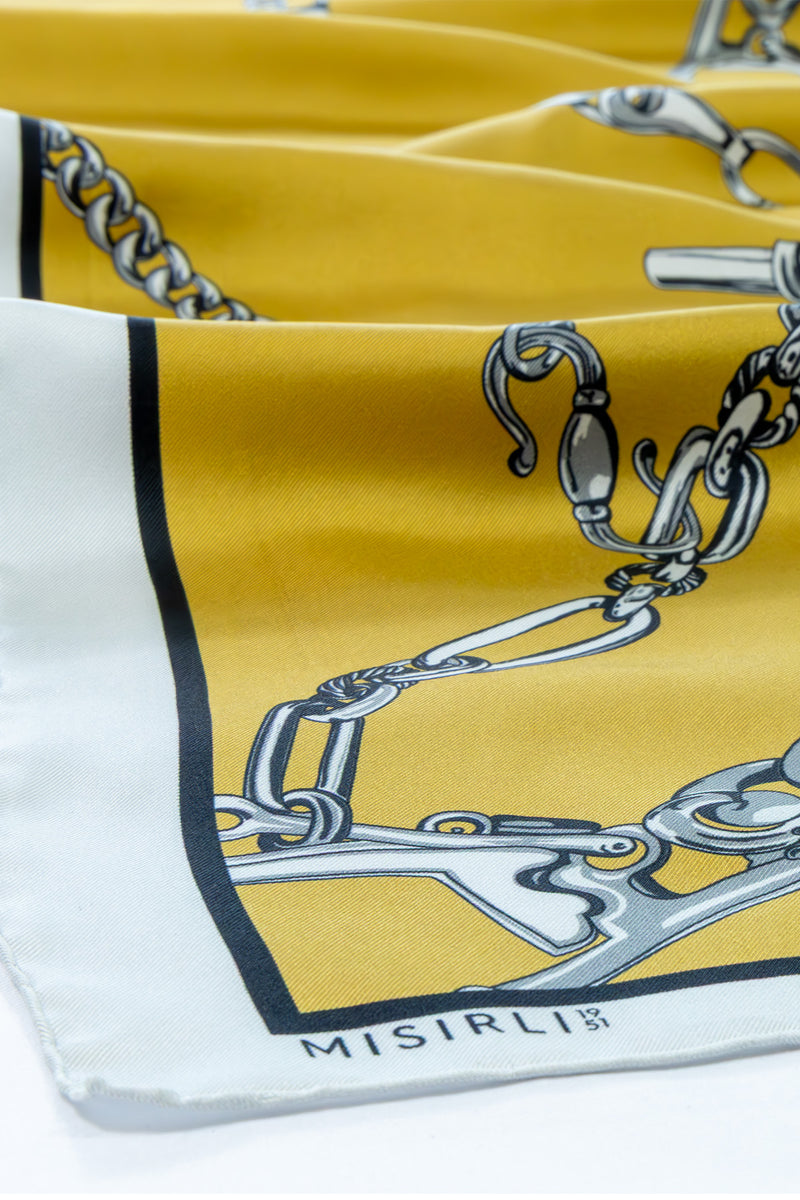 Mustard Chain Motif Silk Shawl