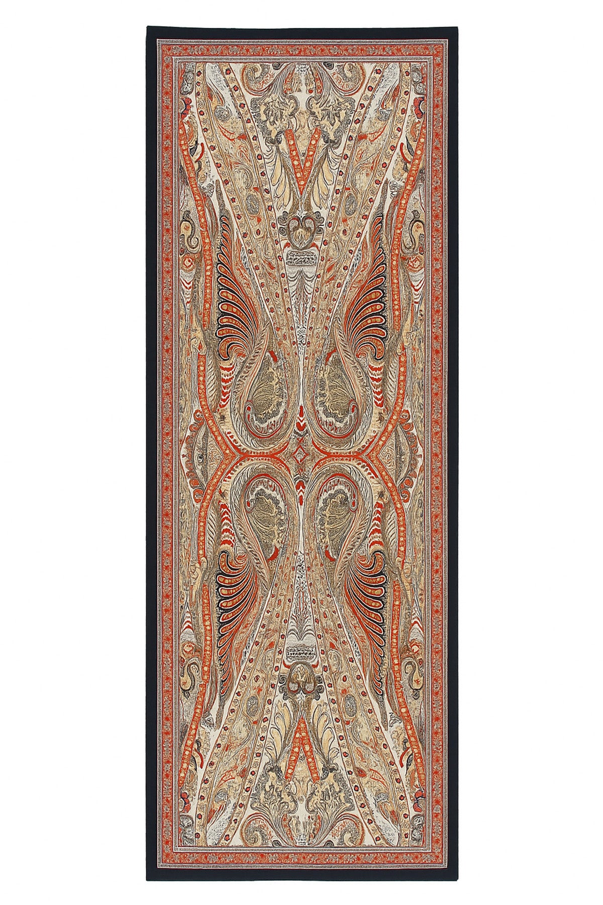 Orange Black Baroque Pattern Silk Shawl