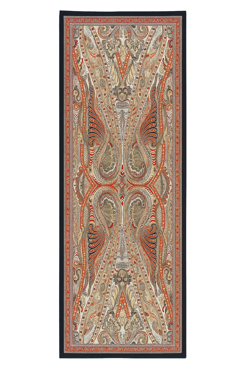 Orange Black Baroque Pattern Silk Shawl