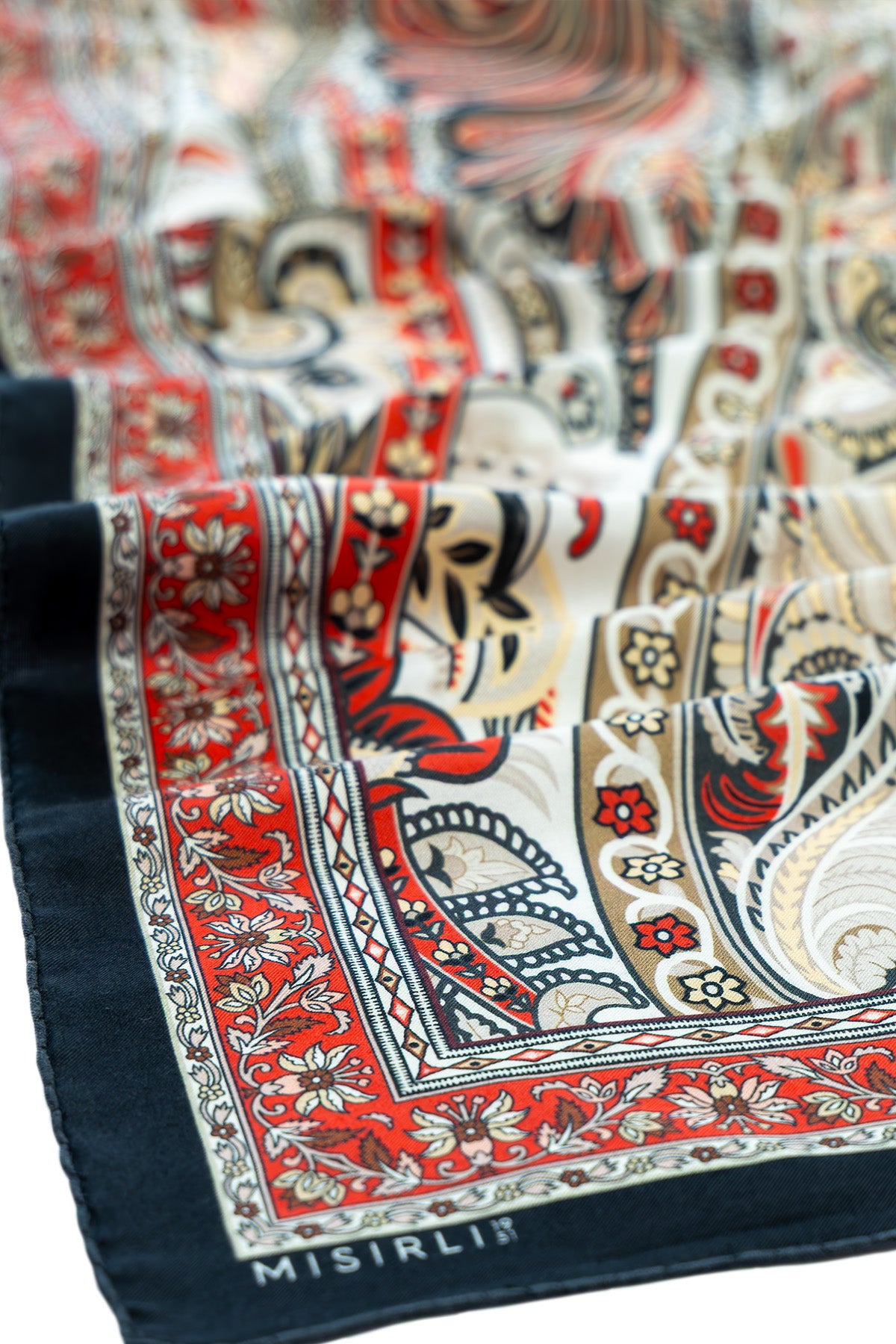 Orange Black Baroque Pattern Silk Shawl