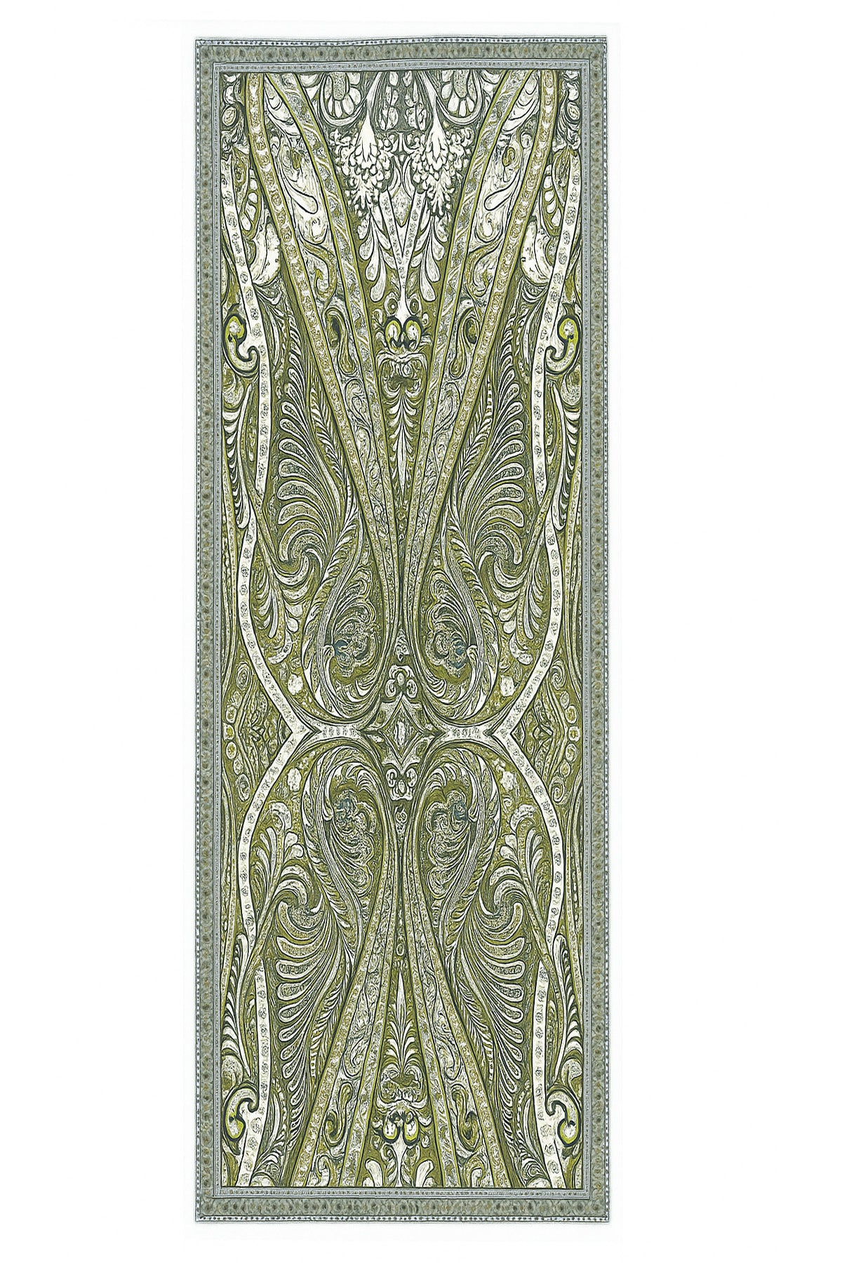 Olive Green Baroque Pattern Silk Shawl