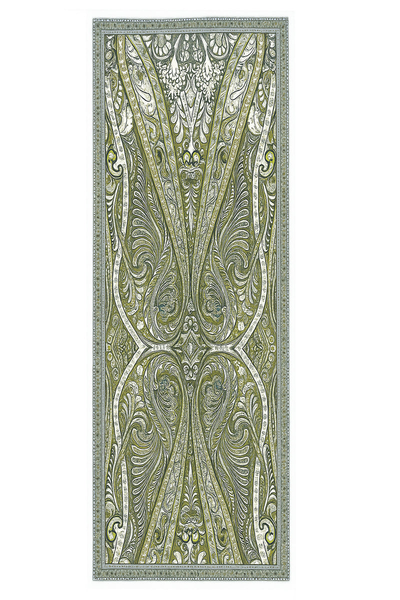 Olive Green Baroque Pattern Silk Shawl