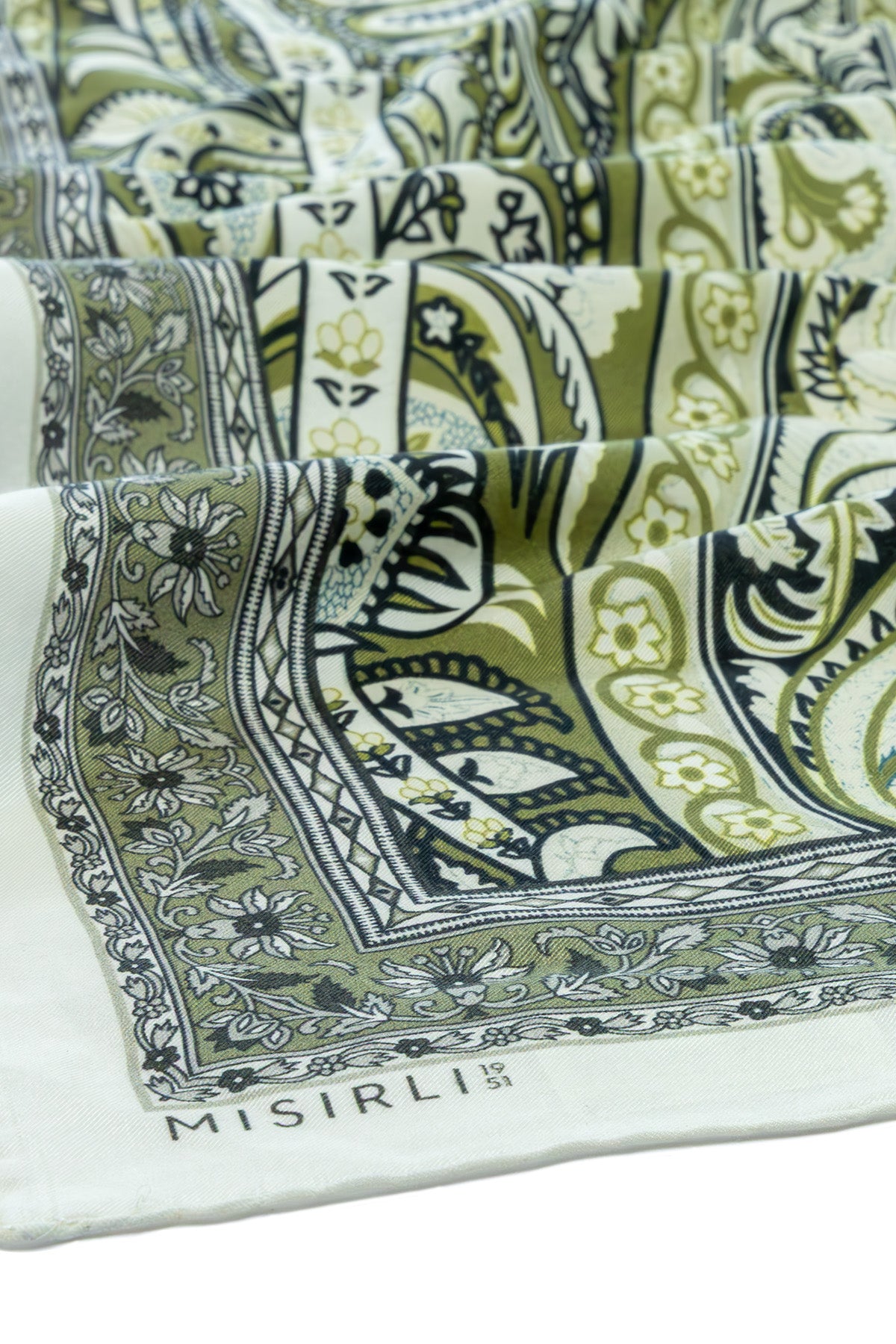 Olive Green Baroque Pattern Silk Shawl
