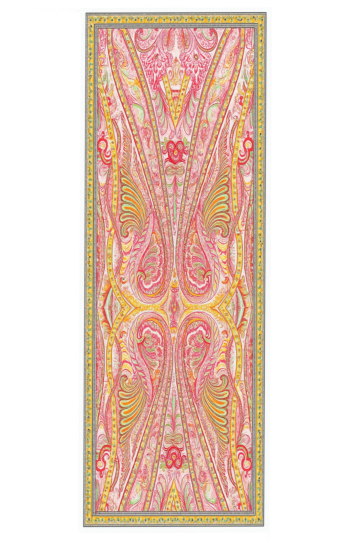 Mint Orange Baroque Pattern Silk Shawl