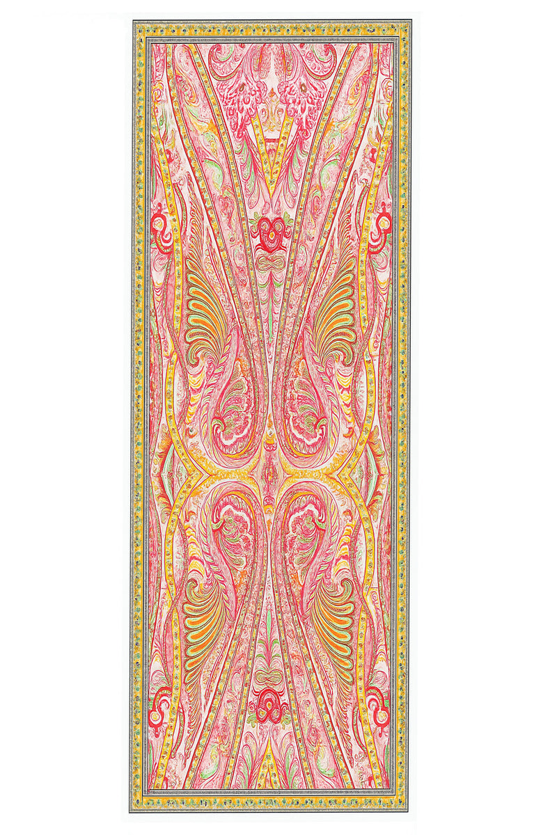 Mint Orange Baroque Pattern Silk Shawl