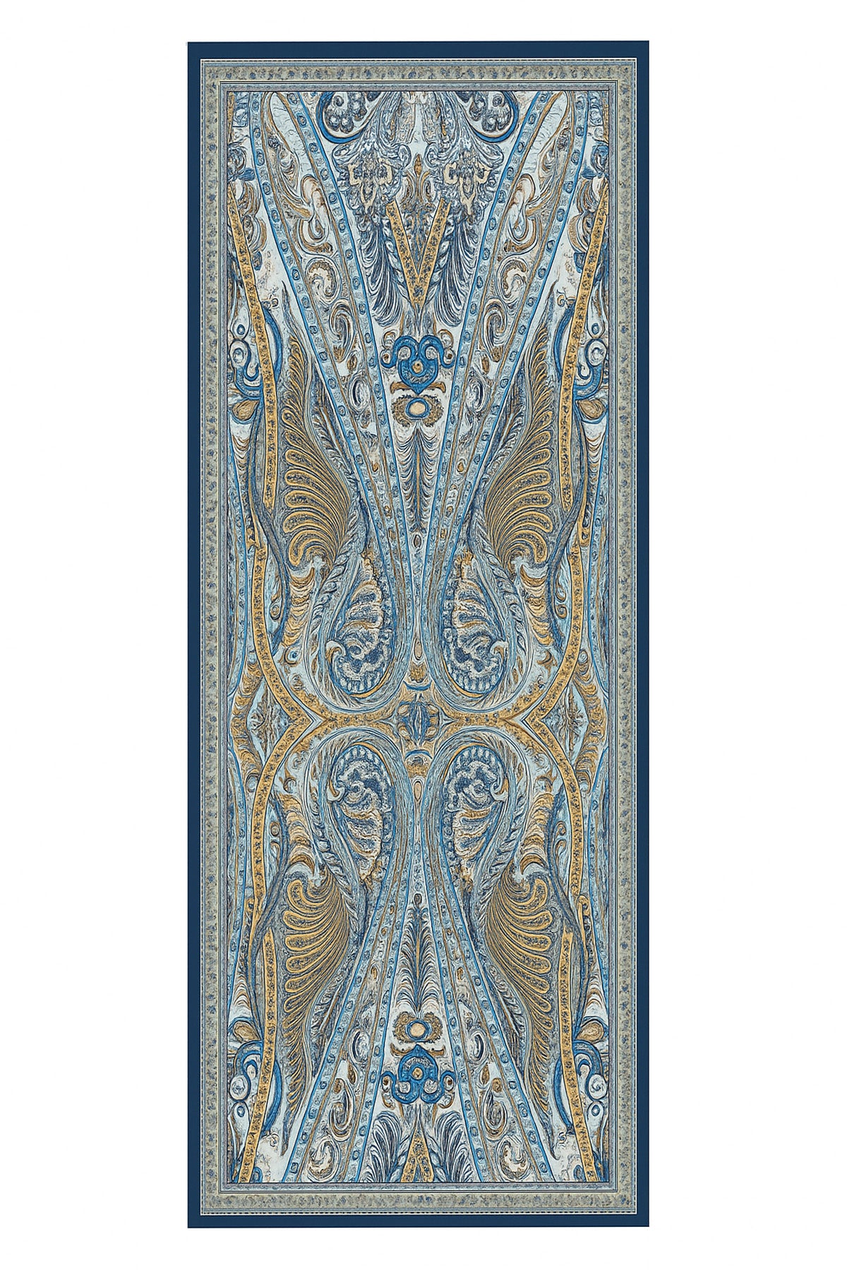 Navy Blue Baroque Pattern Silk Shawl