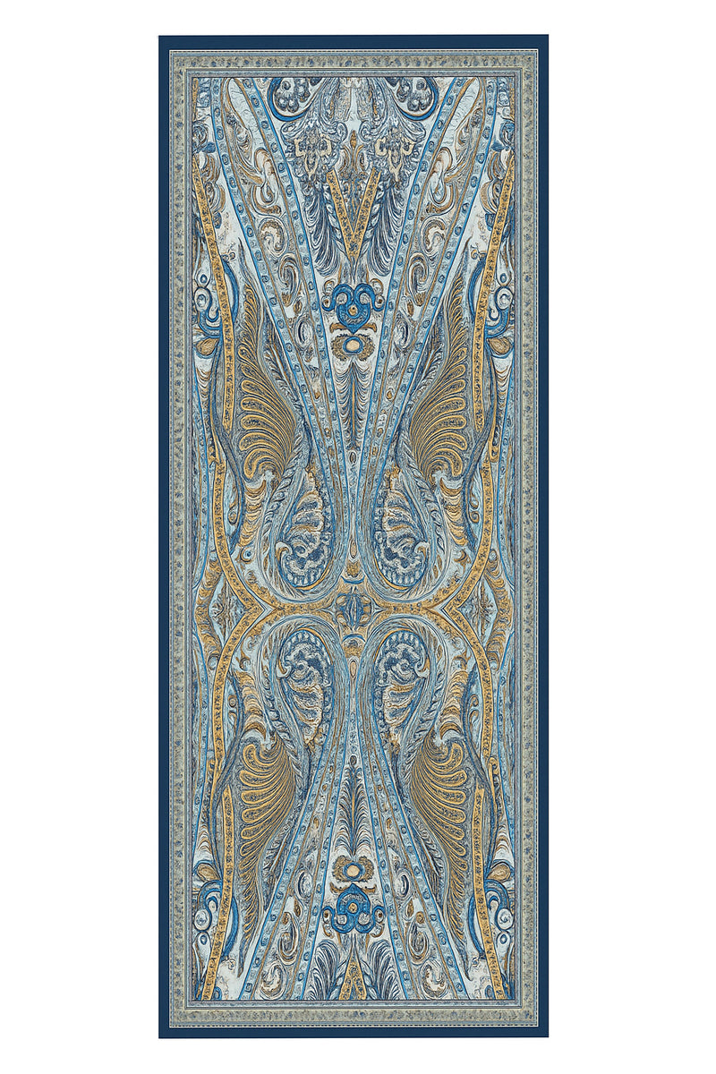 Navy Blue Baroque Pattern Silk Shawl