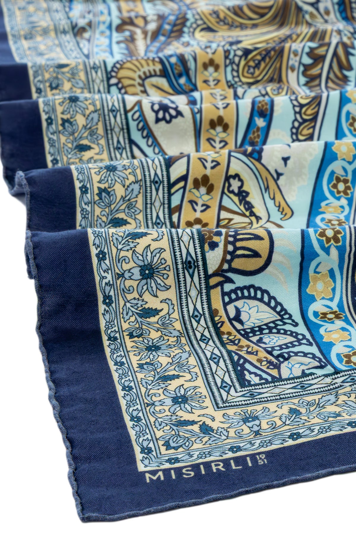 Navy Blue Baroque Pattern Silk Shawl