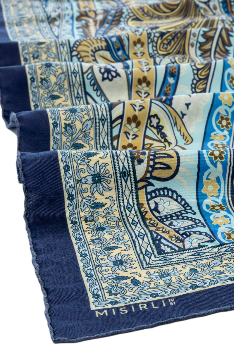 Navy Blue Baroque Pattern Silk Shawl