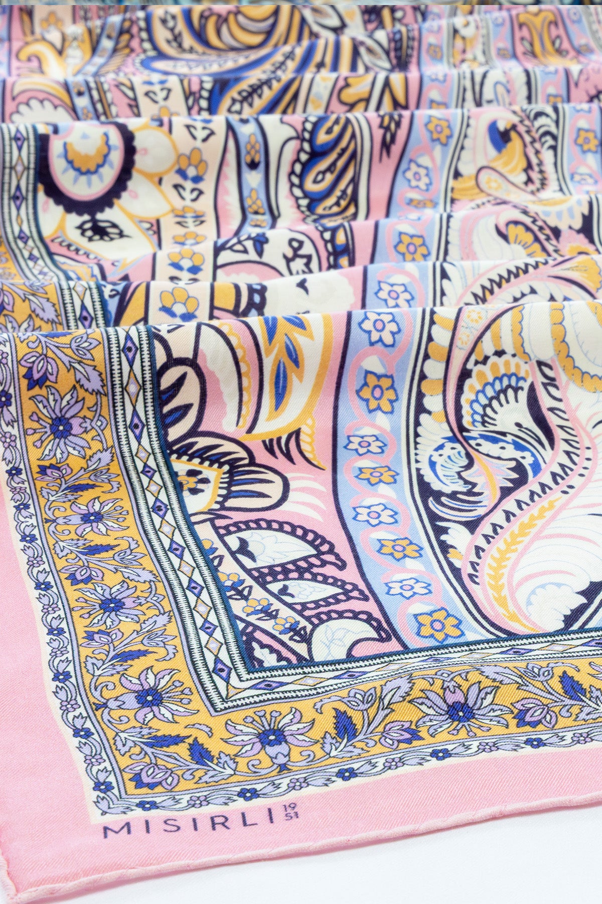 Pink and Blue Baroque Pattern Silk Shawl