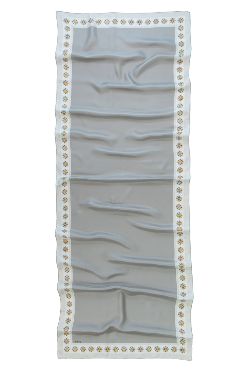 Gray Edged Floral Pattern Silk Shawl