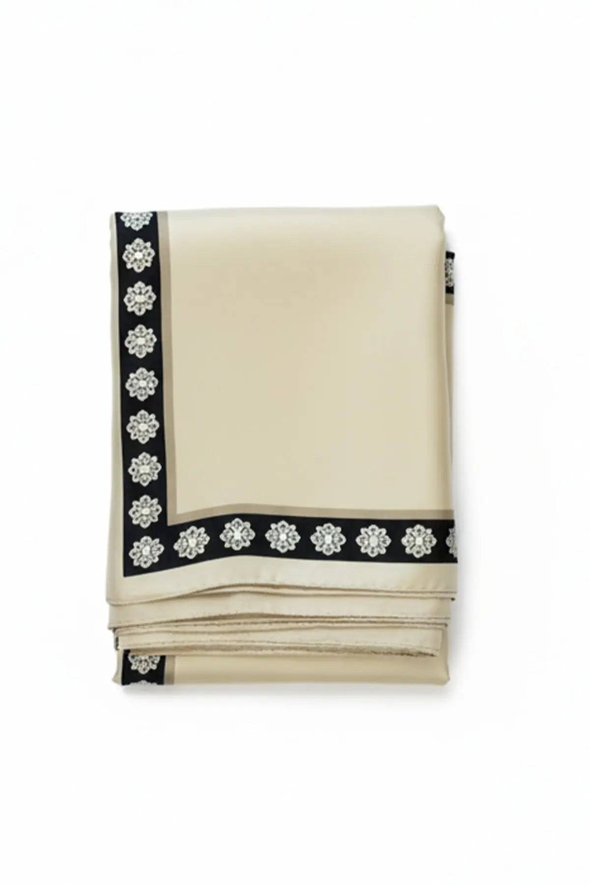 Light Camel Edge Floral Pattern Silk Shawl Triko Mısırlı
