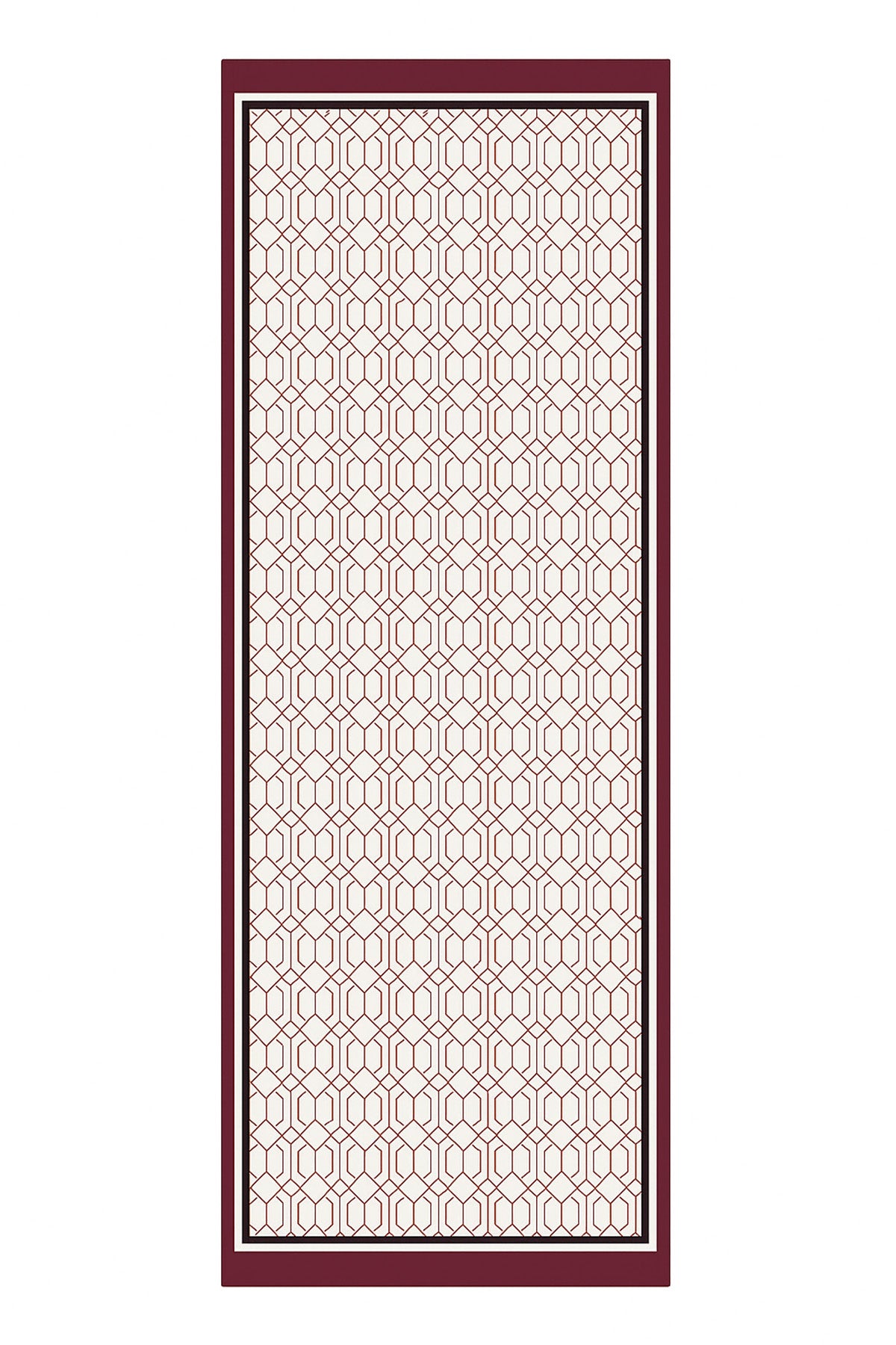 Burgundy Ecru Geometric Patterned Silk Shawl