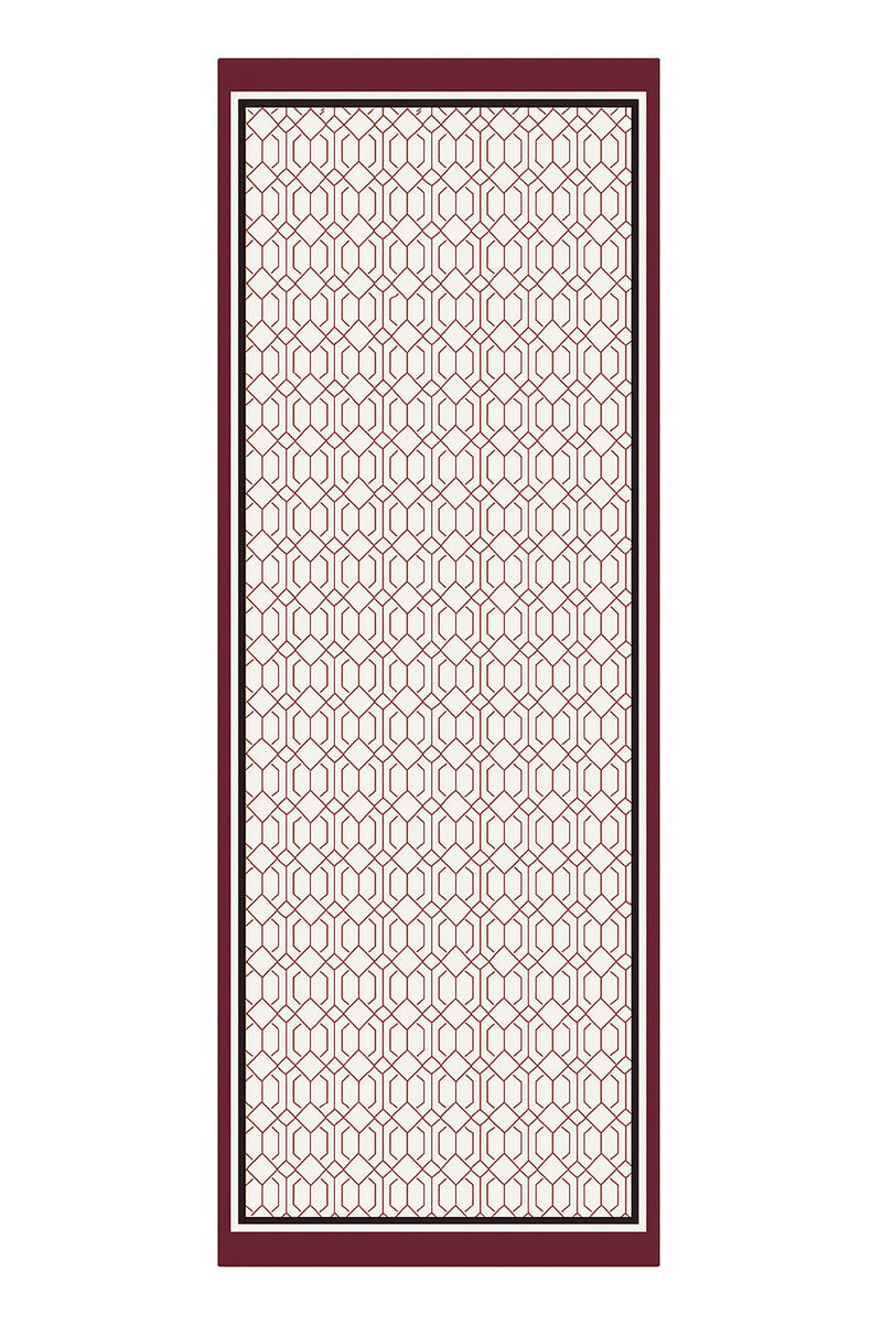 Burgundy Ecru Geometric Patterned Silk Shawl