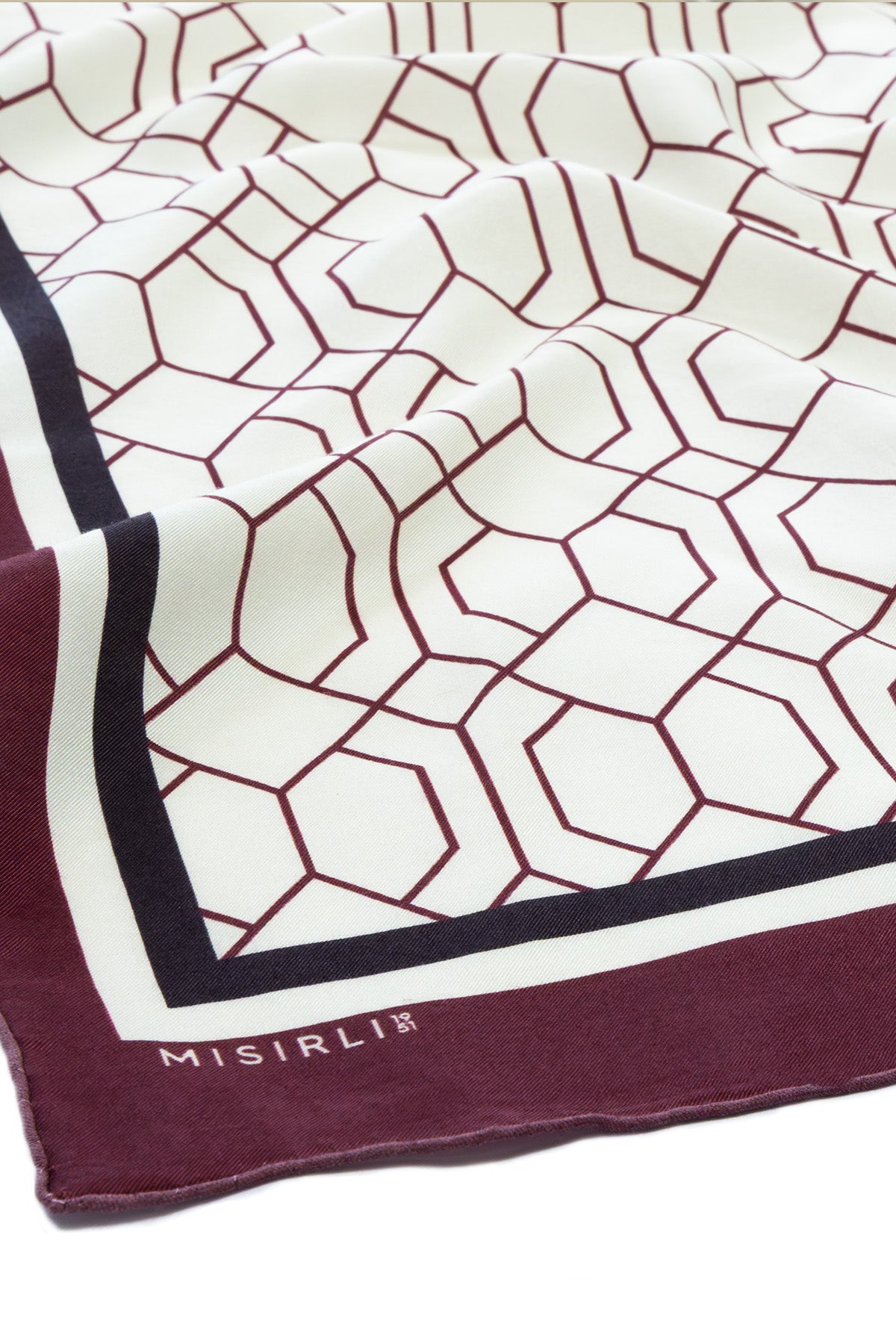 Burgundy Ecru Geometric Patterned Silk Shawl